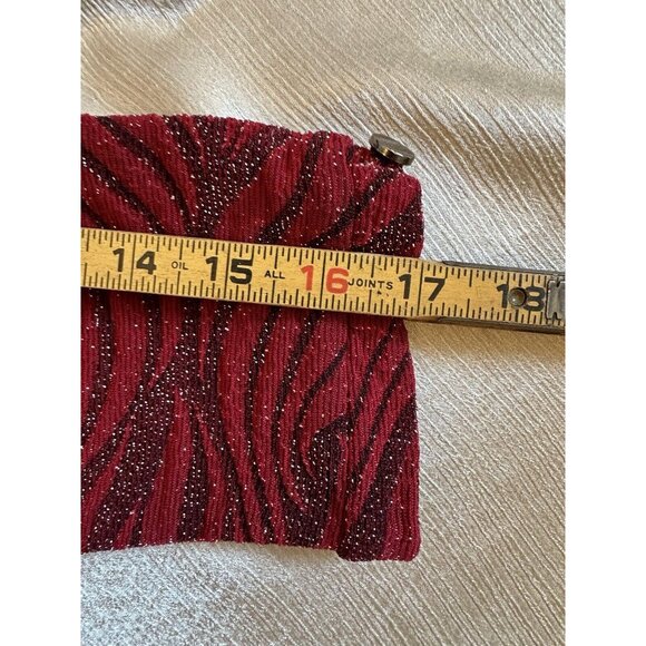 CHICO'S Womens Sz 1 Pull Over Sweater Red Glitter 3/4 Sleeve Leaf Floral Pattern - Picture 7 of 11